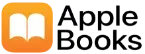 Apple Books logo featuring a stylized book at the center, representing digital reading and literature.